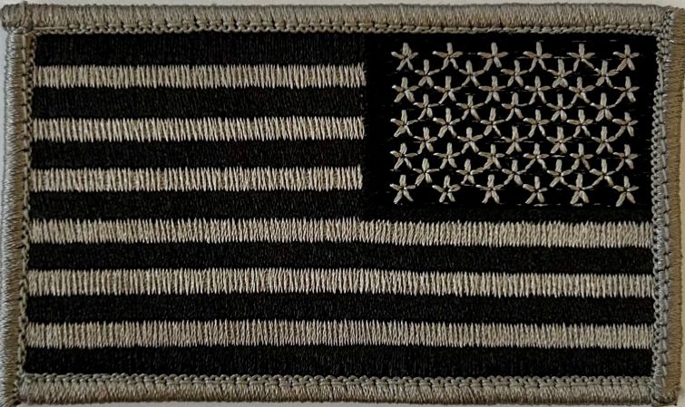 USA FLAG PATCH, REVERSED - SILVER & BLACK - SEW ON.